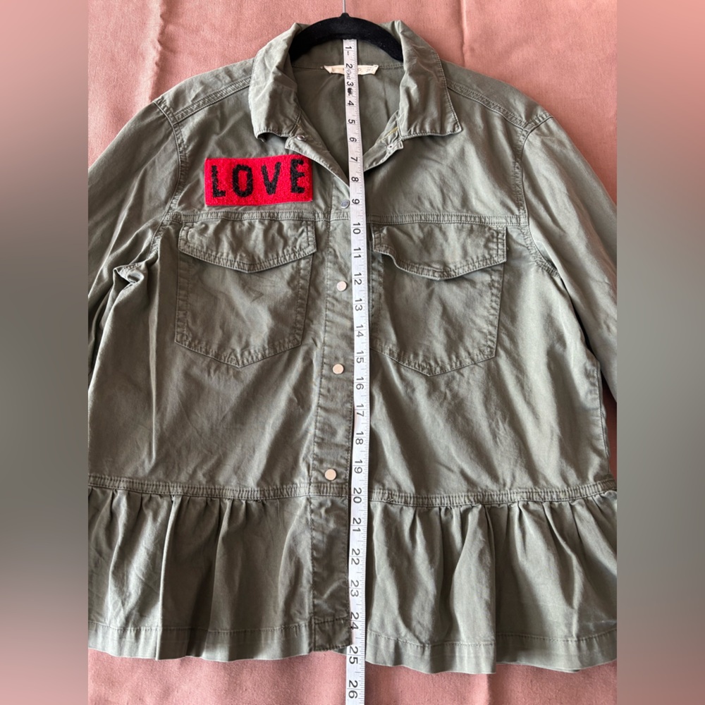 Mango LOVE Patch Olive Green Jacket - image 12